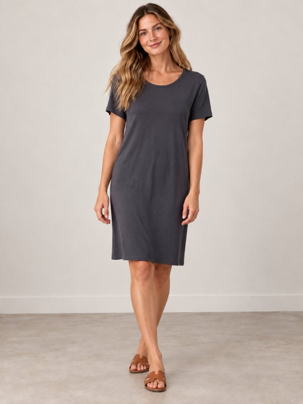 J.Jill Wearever Collection Charcoal Gray Short Sleeve Midi Dress